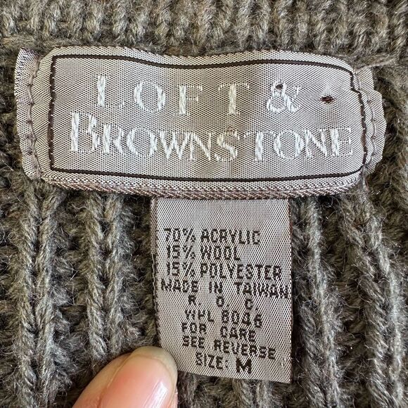 VTG 80s Cardigan Sweater Mens M Brown Wool Blend Chunky Knit LOFT & BROWNSTONE - Picture 4 of 7